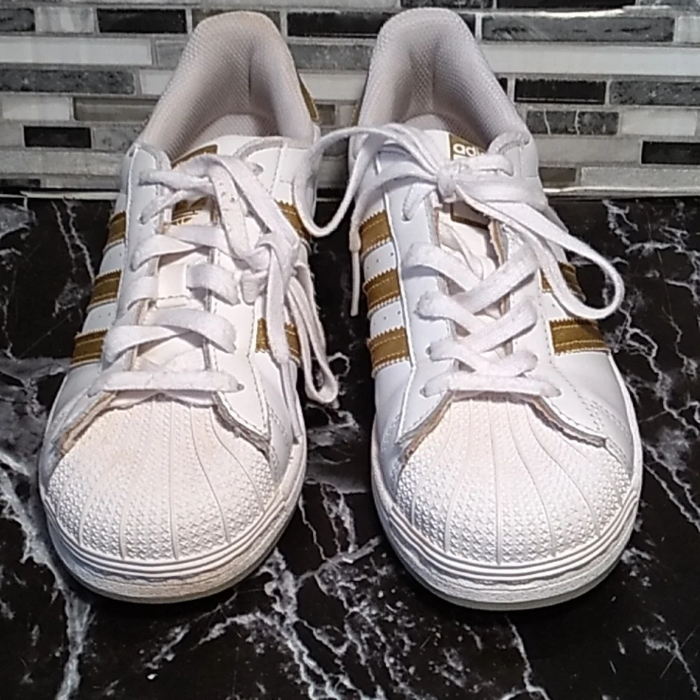 Adidas 3 white gold glitter bottoms
